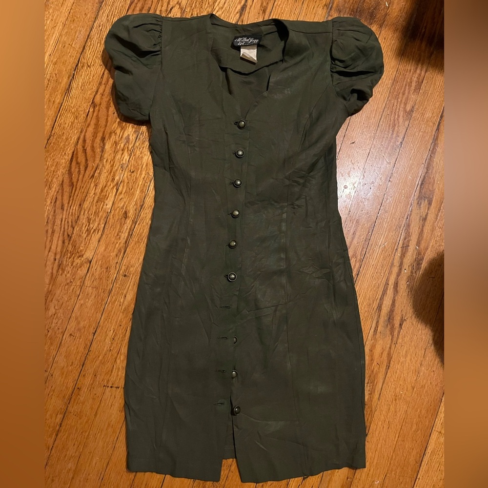 Vintage All That Jazz 80s Forest Green dress - Picture 4 of 5
